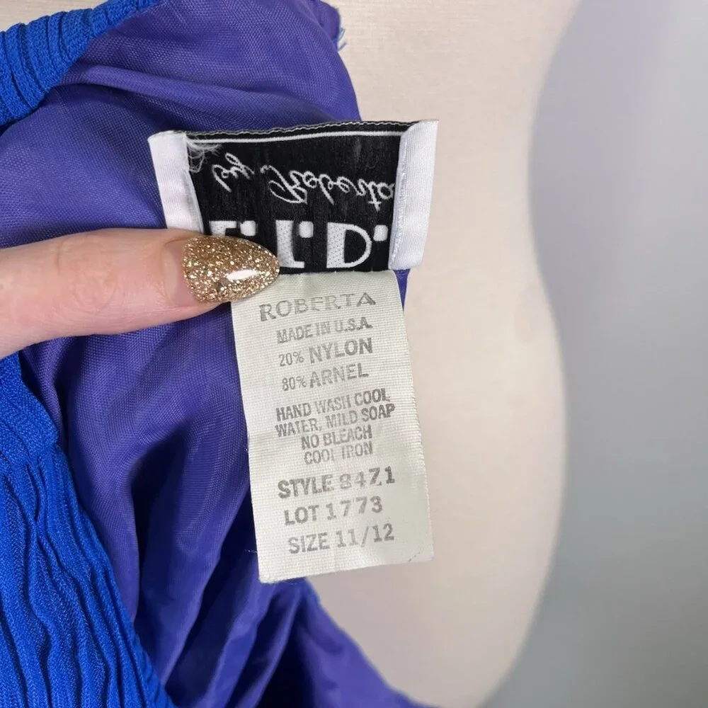 VTG 80s L.T.D. Roberta Blue Pleated Midi Drop Waist Dress Sz S/M Avant garde - Picture 10 of 10